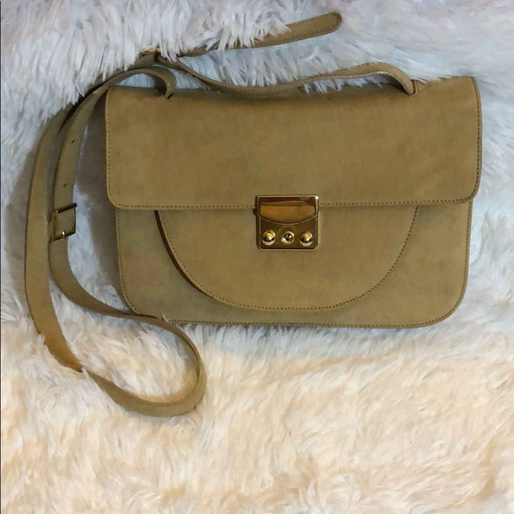 Mondi Italy Nude Suede Crossbody Purse